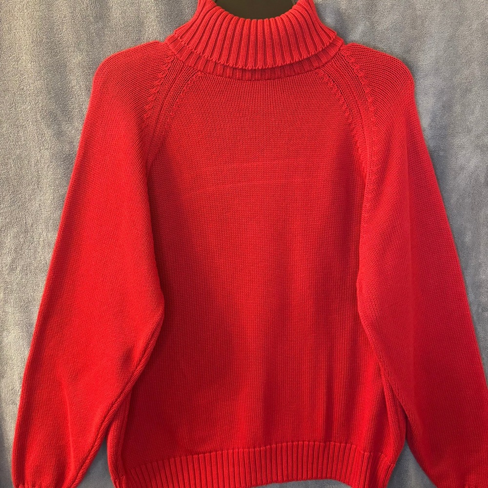 VTG Lands End Red Cotton Turtleneck Sweater Womens XL 18-20 Raglan Knit USA Made